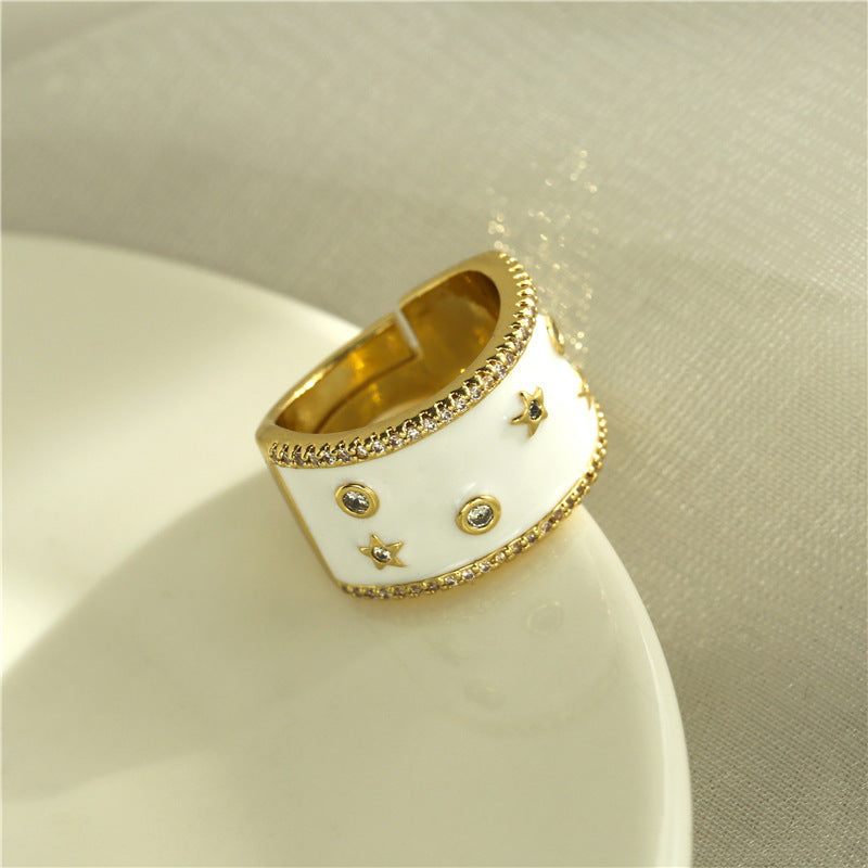 Elegant Geometric Drip Oil Brass Ring with Micro-Inlaid Cubic Zirconia for Women