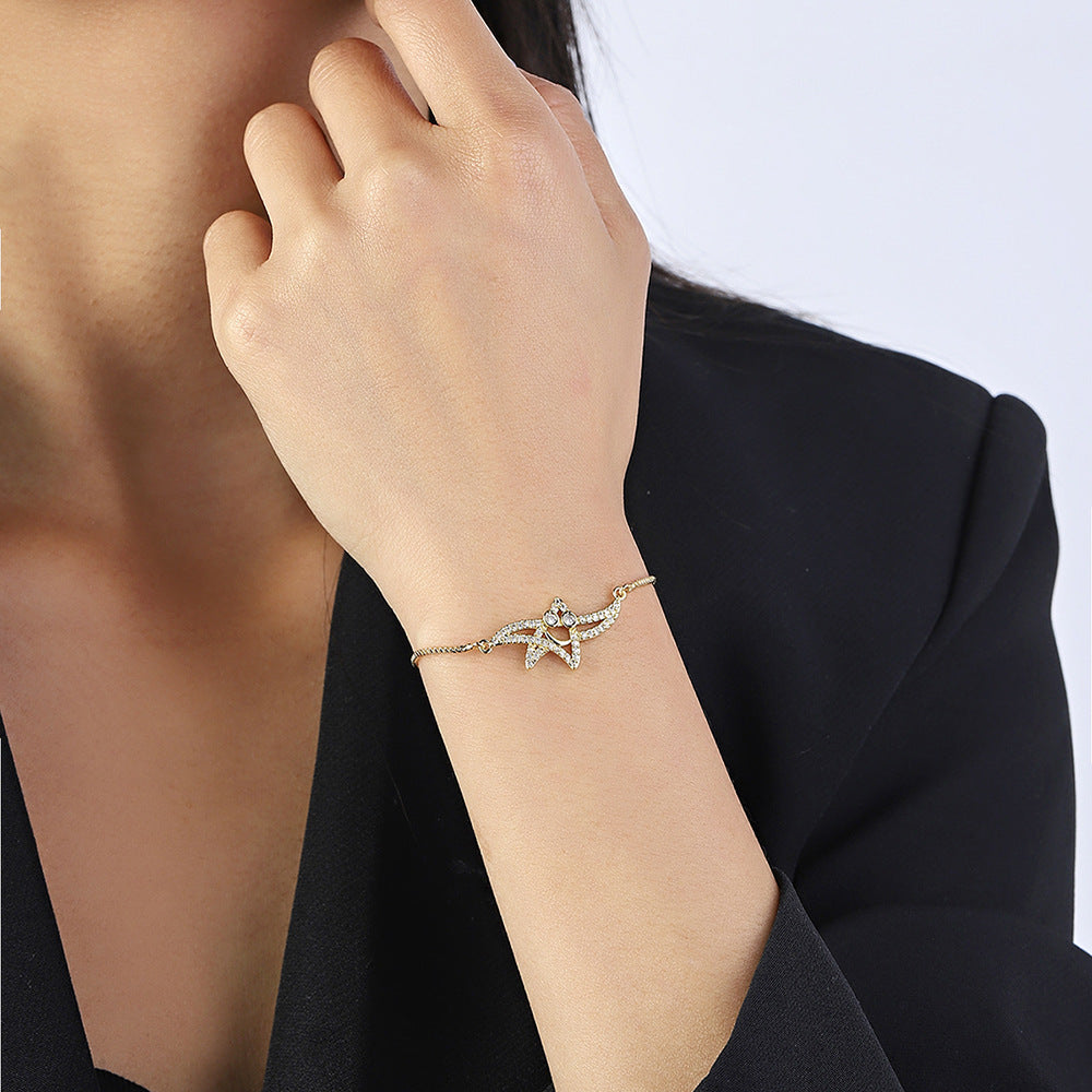 Minimalist Geometric Round Brass Plated Bracelet with Cubic Zirconia for Women