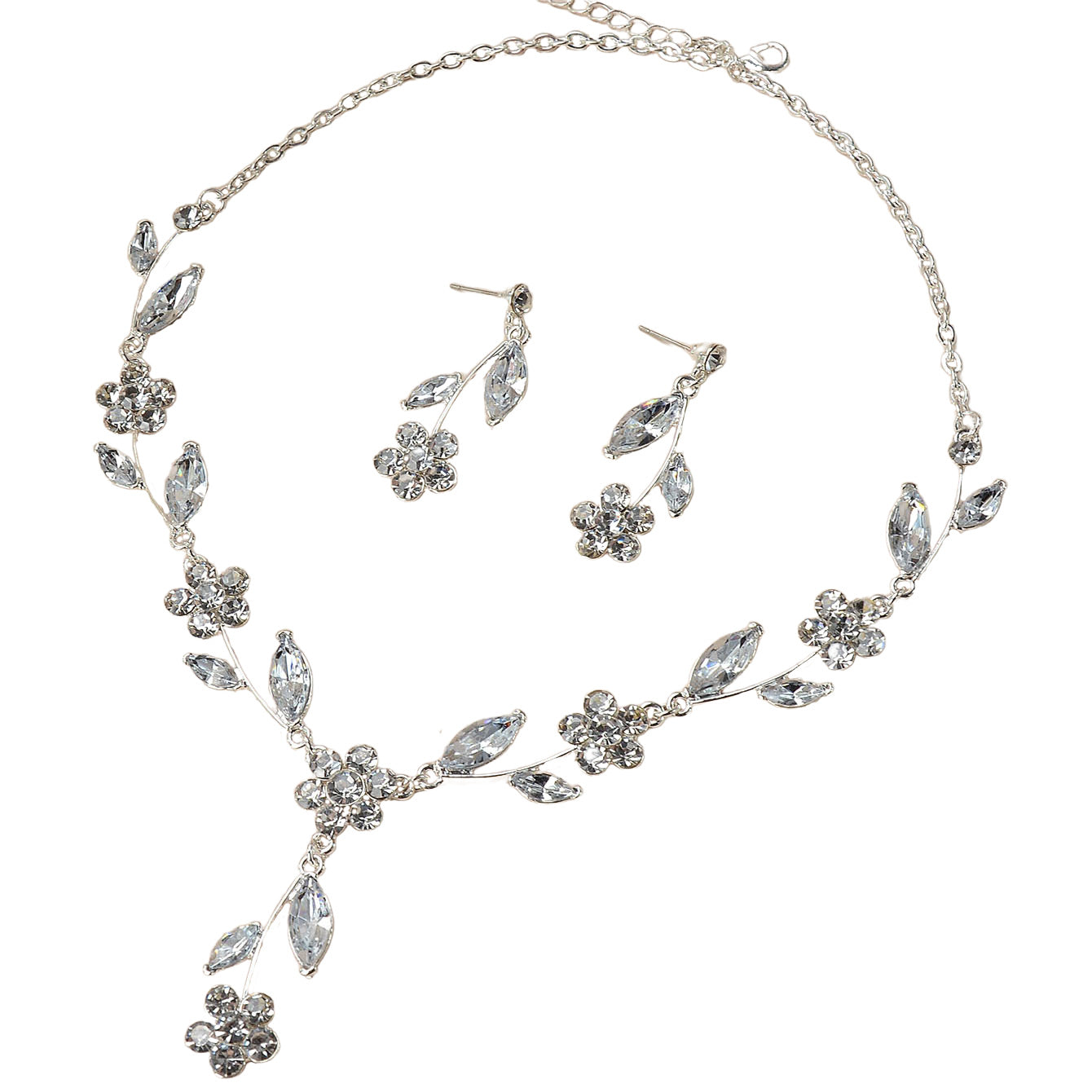 Minimalist Sweet Floral Rhinestone Inlaid Alloy Necklace and Earring Set for Women