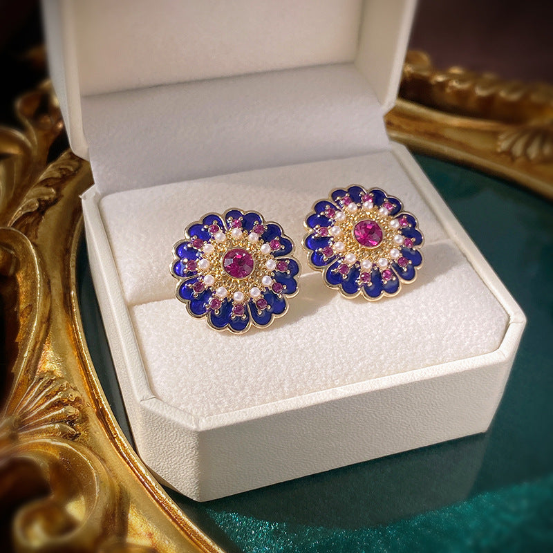 Orecchini rotondi geometrici vintage in rame con placcatura in rodio da donna, gioielli artistici retrò per l'orecchio
