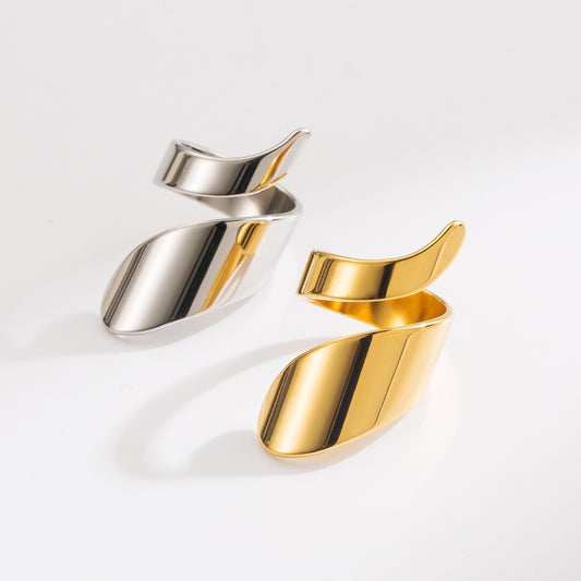 Irregular Geometric Stainless Steel Ring with Plating Finish for Women, Fashionable Office Wear Statement Jewelry