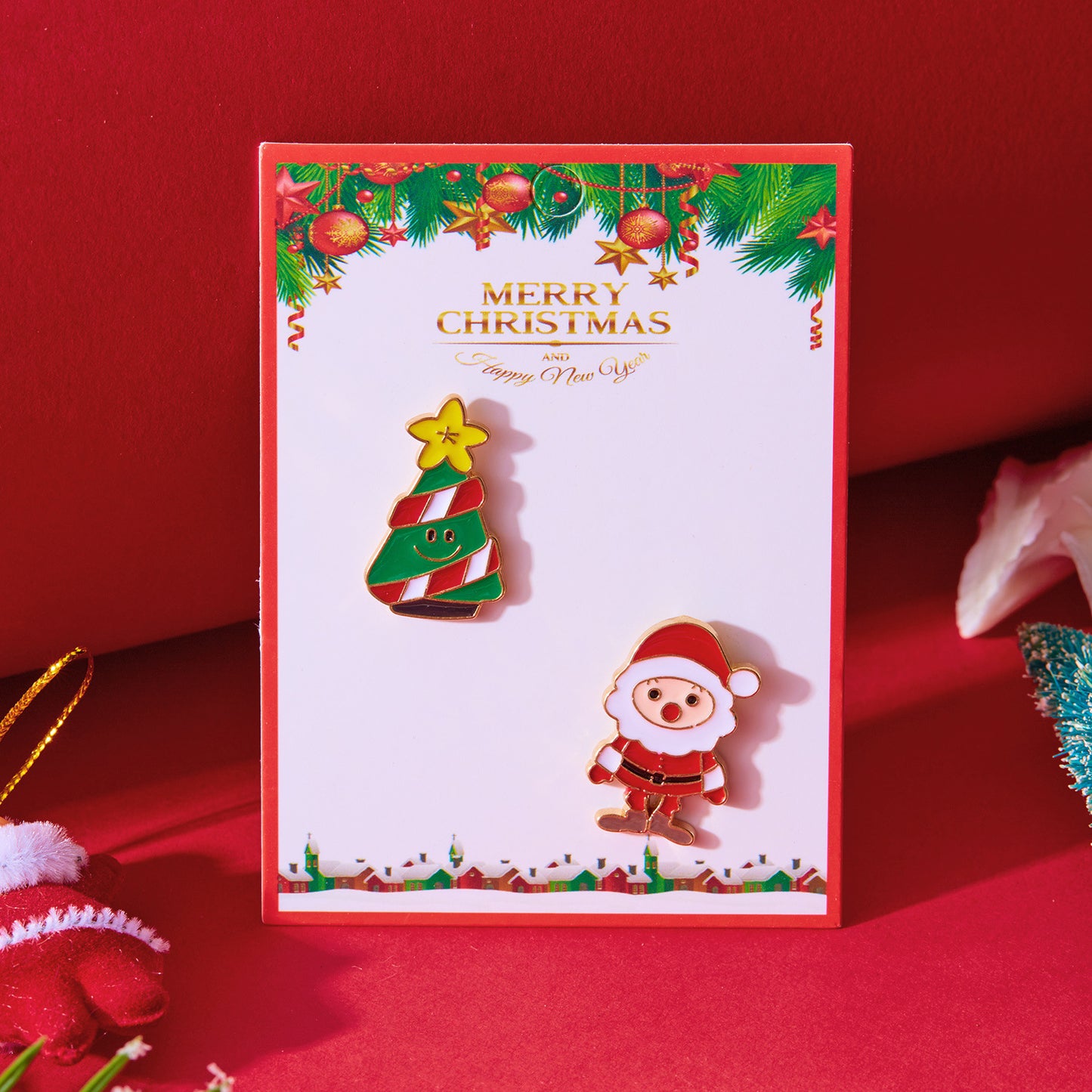 Juego de broches minimalistas de esmalte de Papá Noel y árbol de Navidad en aleación para decoración navideña unisex