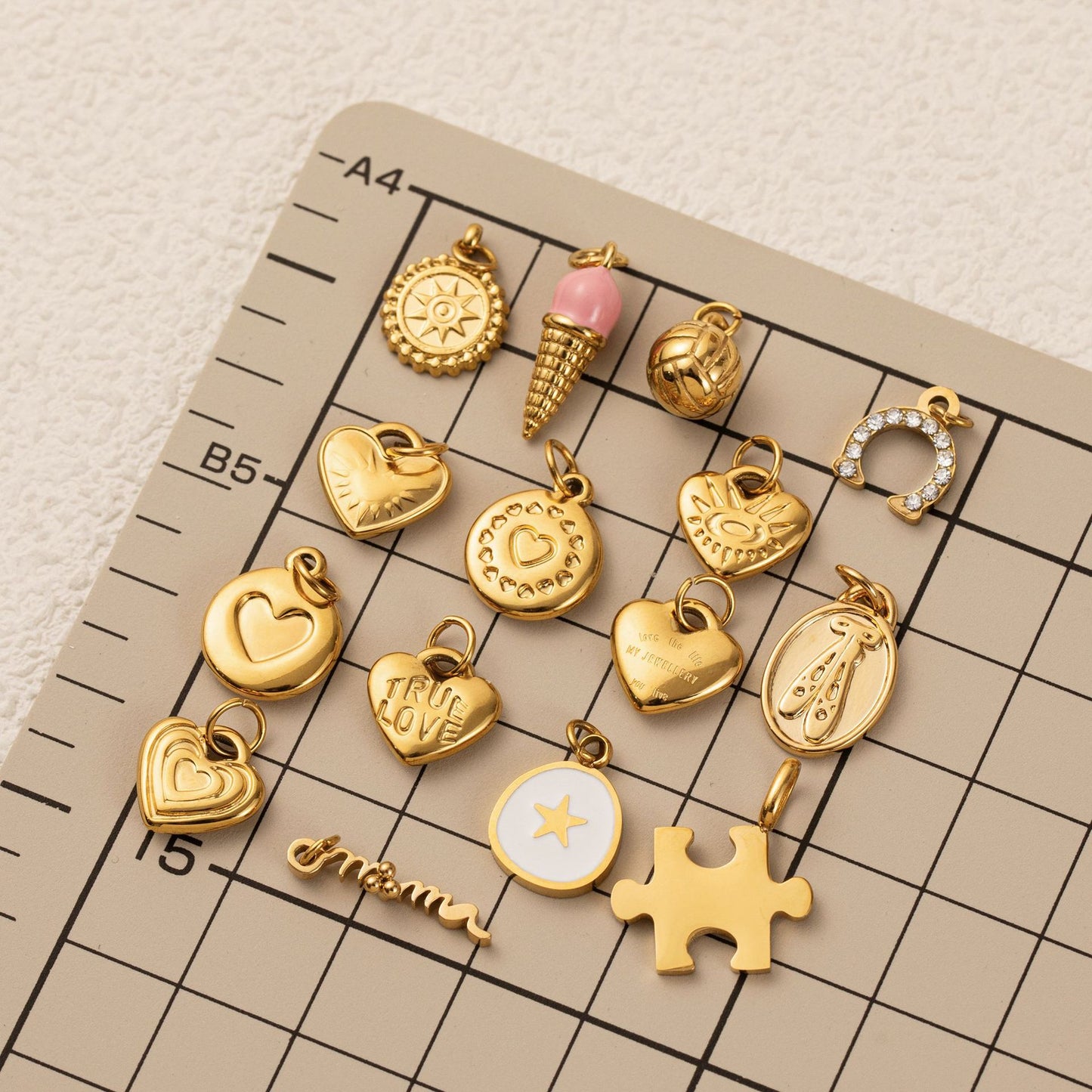 Vintage 18K Gold Plated Stainless Steel Heart Pendant DIY Charm Bar Necklace