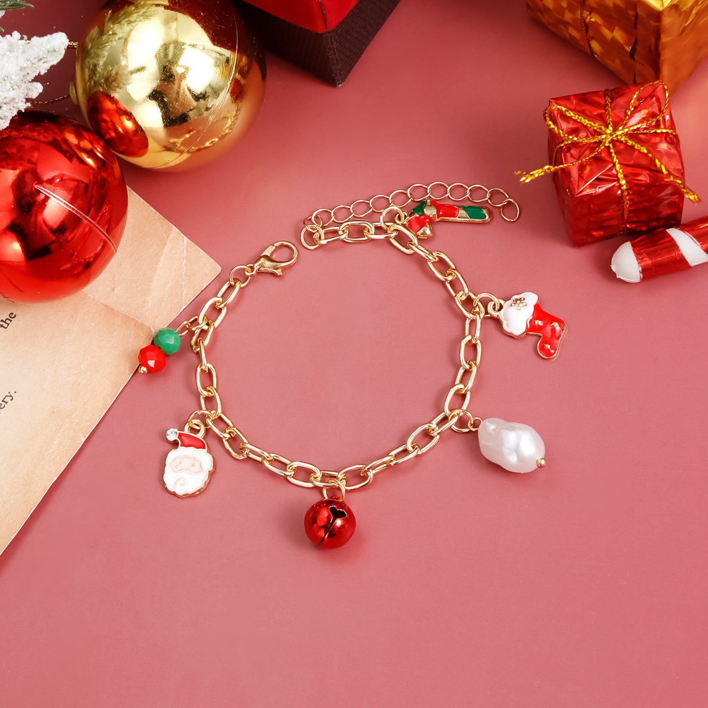 Fashionable Geometric Alloy Choker Necklace with Christmas Bell Pendant for Women Holiday Party Wear