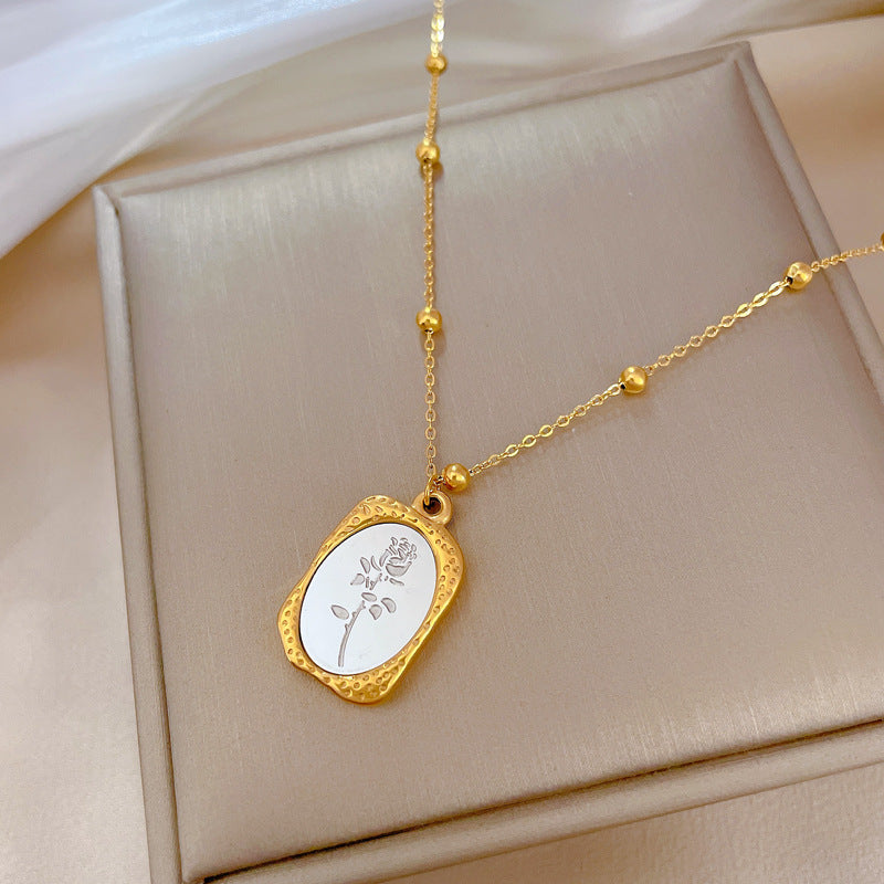 Collar minimalista de acero de titanio con colgante cuadrado geométrico para mujer, cadena corta de clavícula con incrustaciones de diamantes de imitación, estilo de oficina a la moda