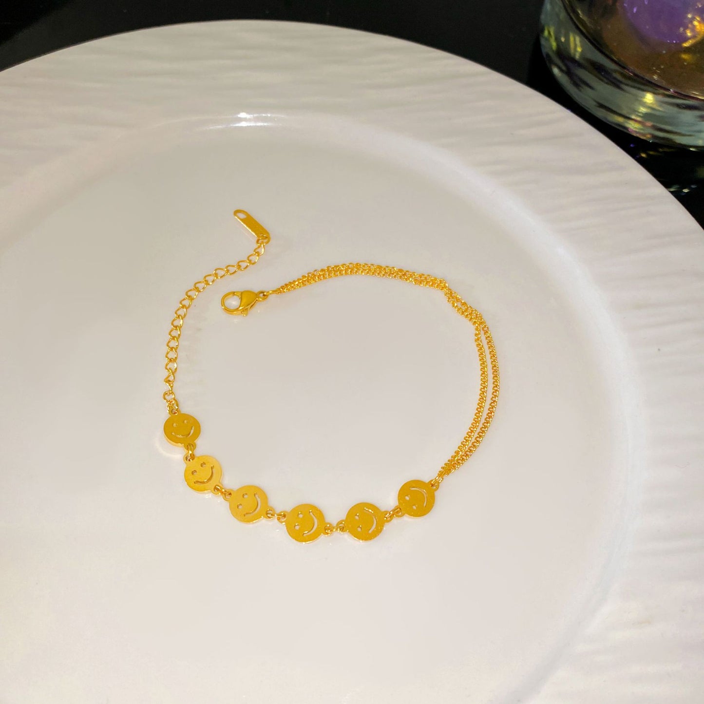 Minimalist Geometric Smile Face Titanium Steel PVD Bracelet