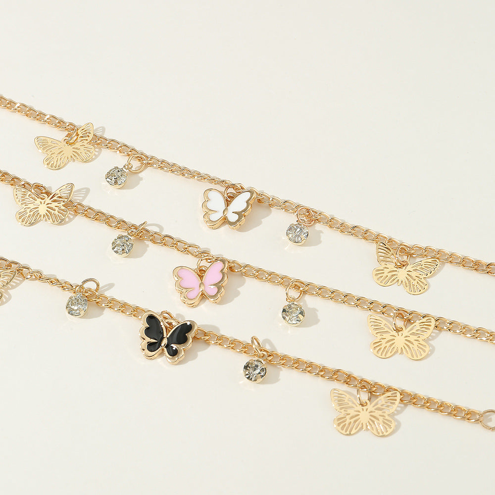 Braccialetto a Farfalla Minimalista in Lega per Ragazze con Intarsio in Smalto e Strass, Collezione Principessa