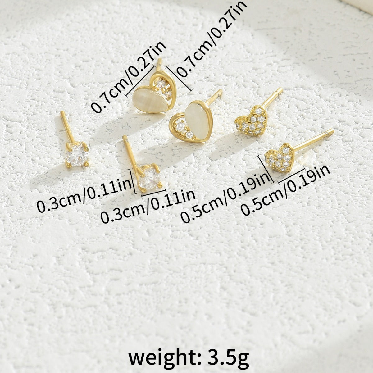 Orecchini da donna minimalisti e dolci a forma di cuore in rame con intarsio di zirconi