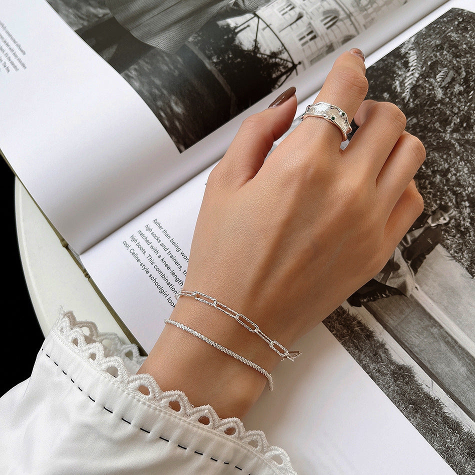 Rustic Floral Style S925 Sterling Silver Cauliflower-Link Bracelet with Plated Finish