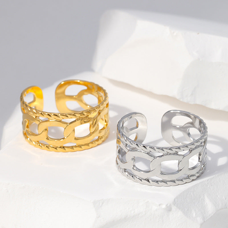 Anello Aperto Geometrico Minimalista da Donna in Acciaio Inossidabile con Placcatura in Oro 18K