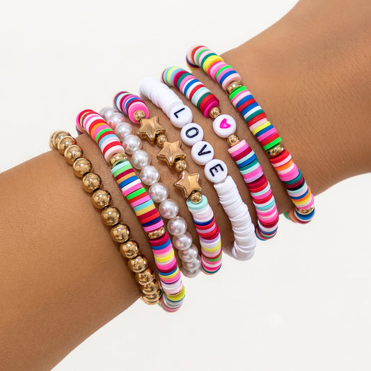 Set di braccialetti bohémien con alfabeto in resina a forma di stella, nappe e dettagli a catena, da donna