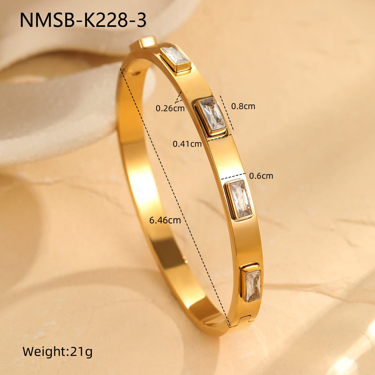 Minimalist Emerald Green Square Zircon Stainless Steel Bracelet for Women with Plated Finish