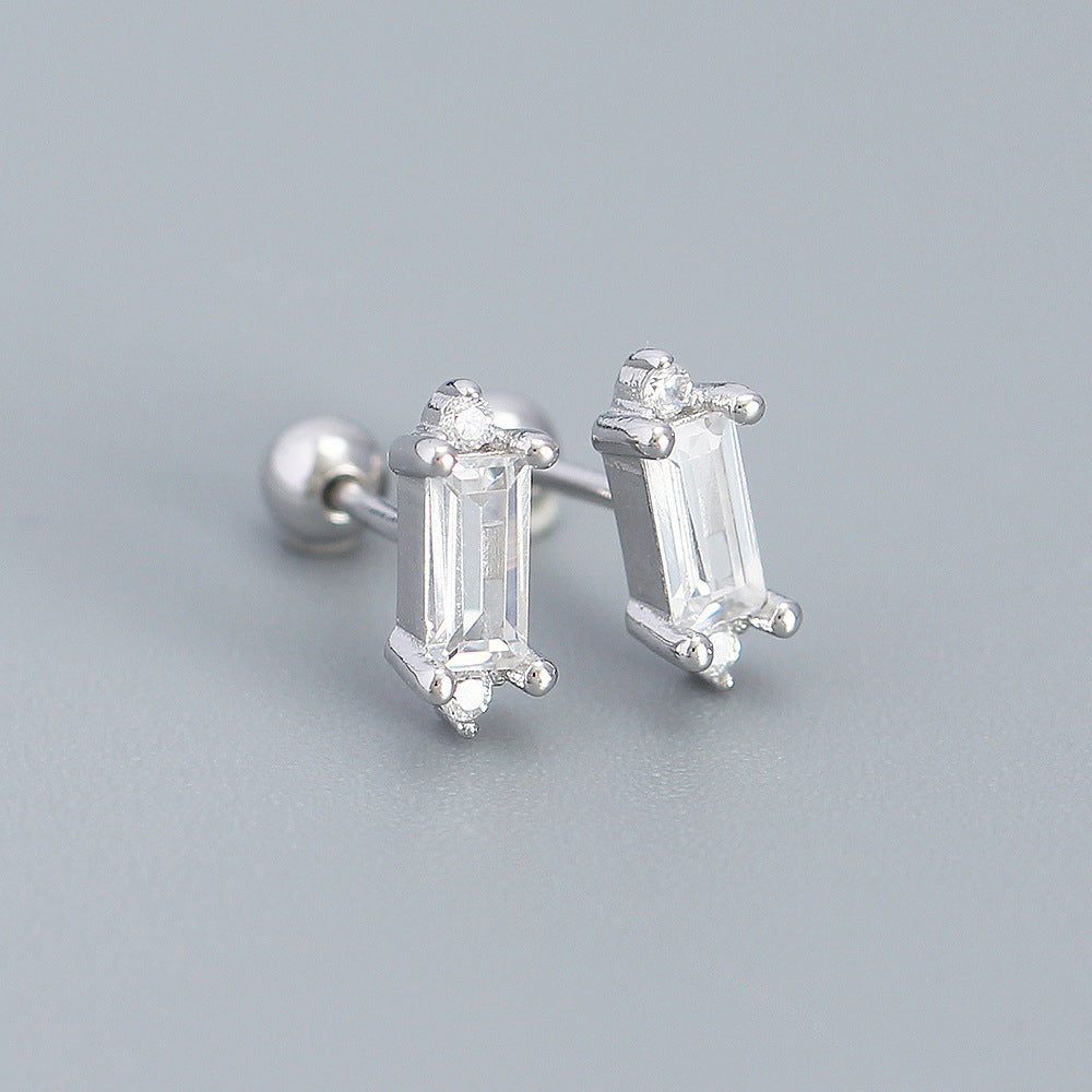 Orecchini a perno geometrici minimalisti ed eleganti in argento sterling 925 con zirconi cubici rotondi e quadrati, placcati