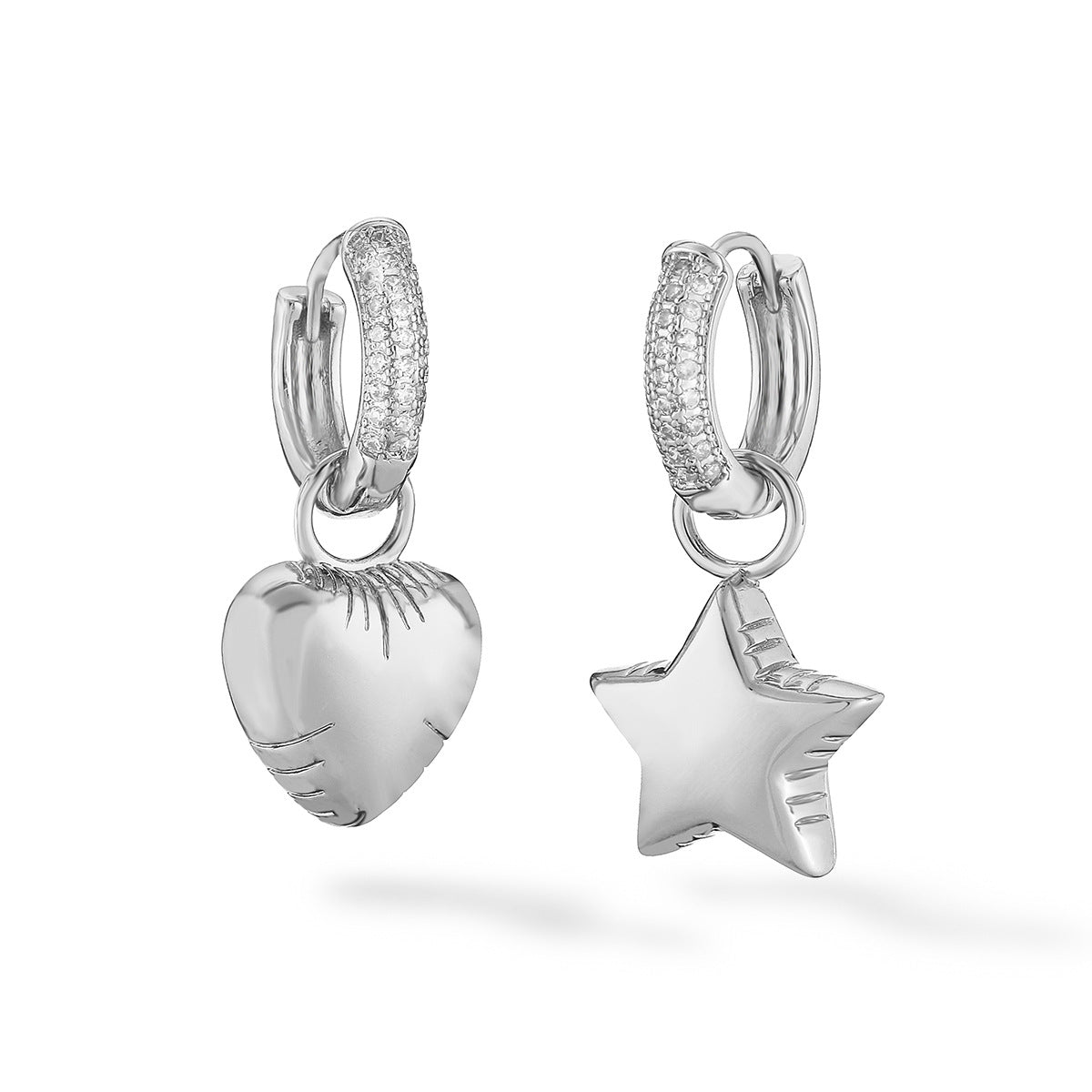 Minimalist Star and Heart-Shaped Copper Earrings with Gold Plating and Zircon Inlay for Women