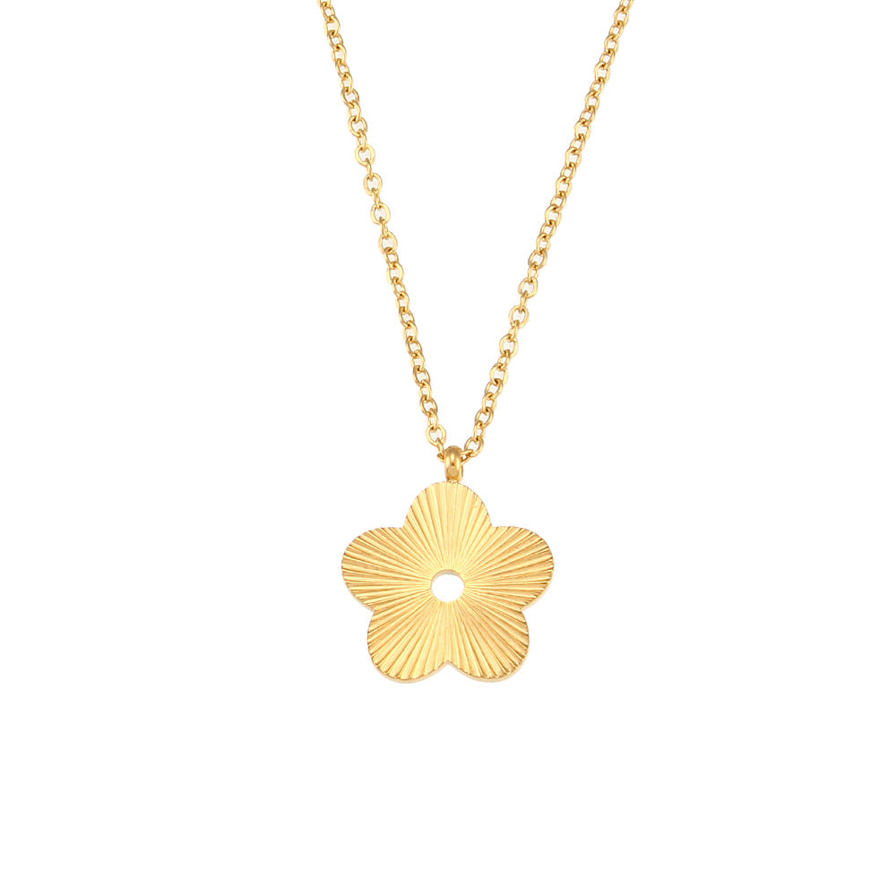 Fashion Geometric Stainless Steel Necklace with 18K Gold Plated Striped Pendant for Women