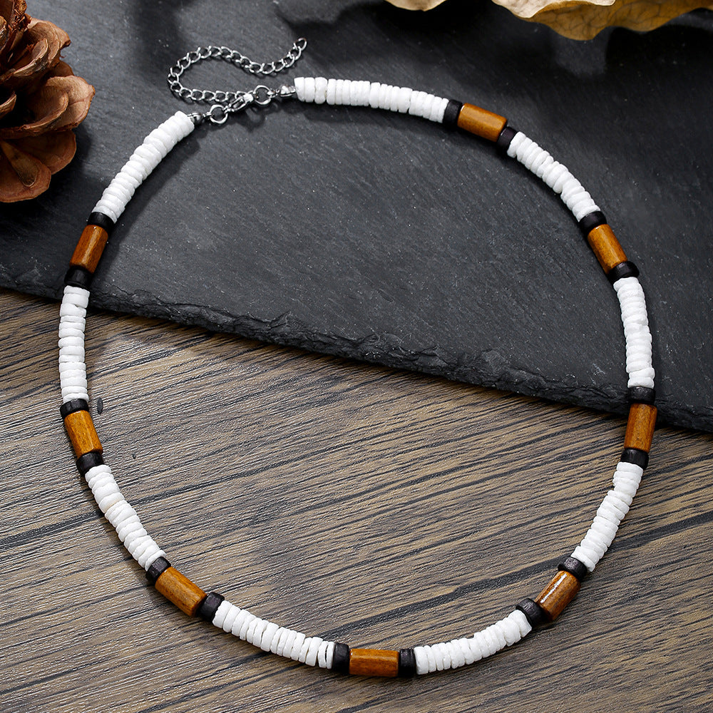 Hip-hop Geometric Wood and Stainless Steel Ball Chain Necklace for Unisex