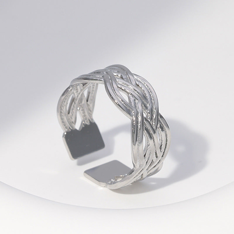 Anello Aperto Minimalista in Acciaio Inossidabile Geometrico da Donna con Finitura Placcata e Design a Linea Pulita