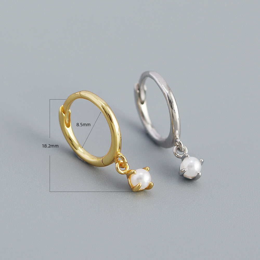 Minimalist Geometric S925 Sterling Silver Pearl Earrings with Fresh Sweet Design