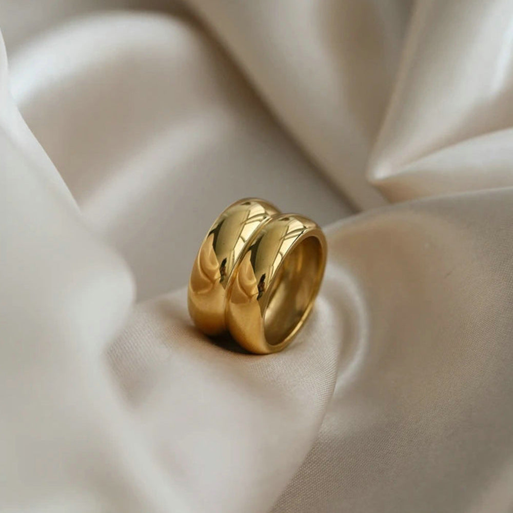 Anillo de acero titanio geométrico de doble capa con baño de oro de 18 quilates estilo minimalista Ins para mujer
