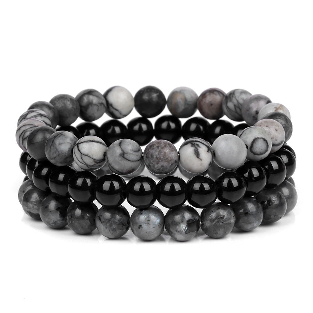 8mm Natural Rose Quartz and Agate Geometric Beaded Bracelet Unisex Crystal Jewelry