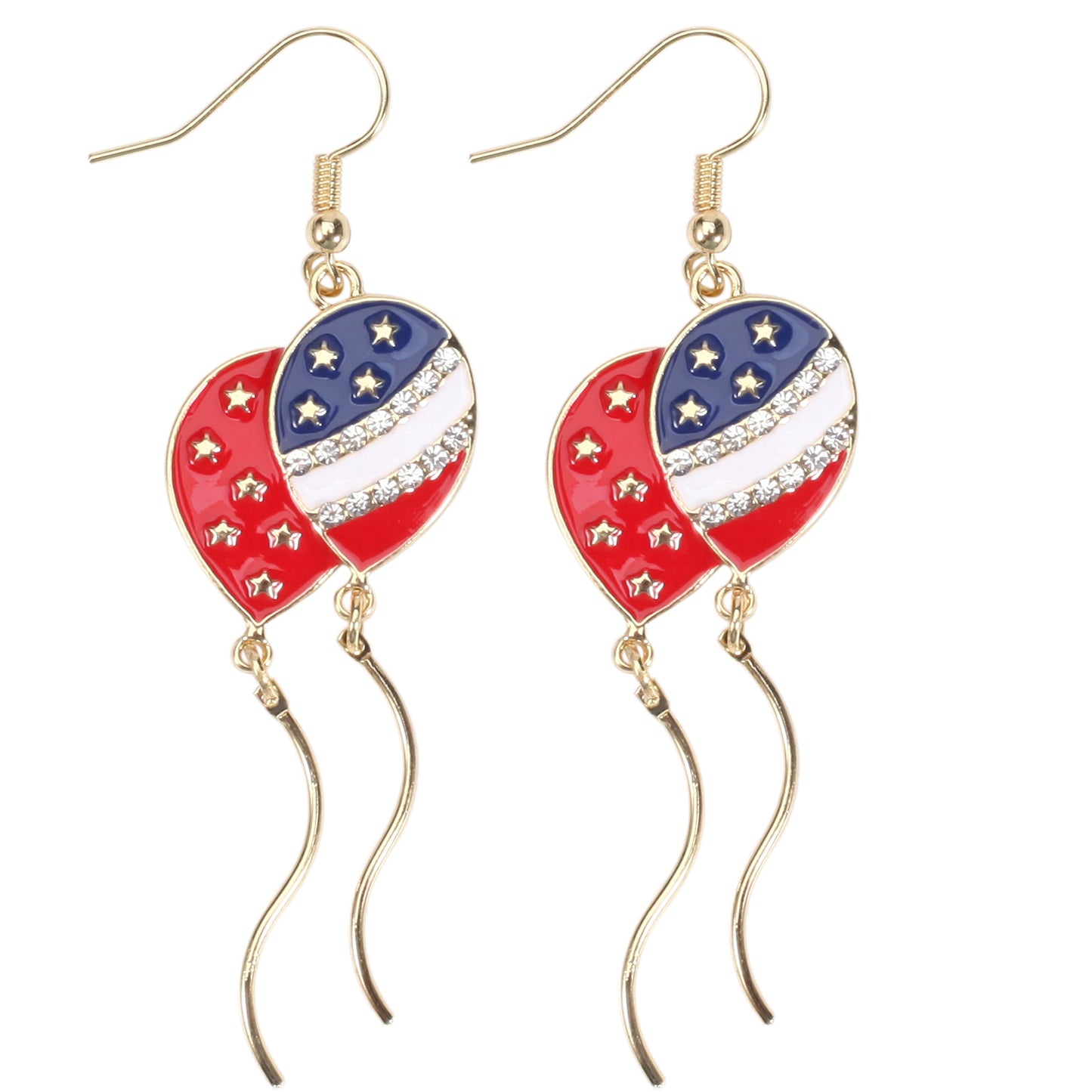Patriotic Rhinestone Inlay Brass Earrings for Women