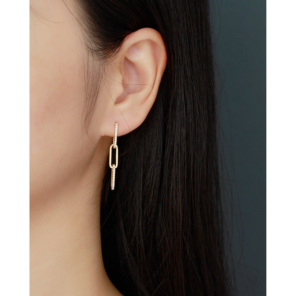 Vintage Luxury 925 Sterling Silver Geometric Rhinestone Inlay Tassel Earrings