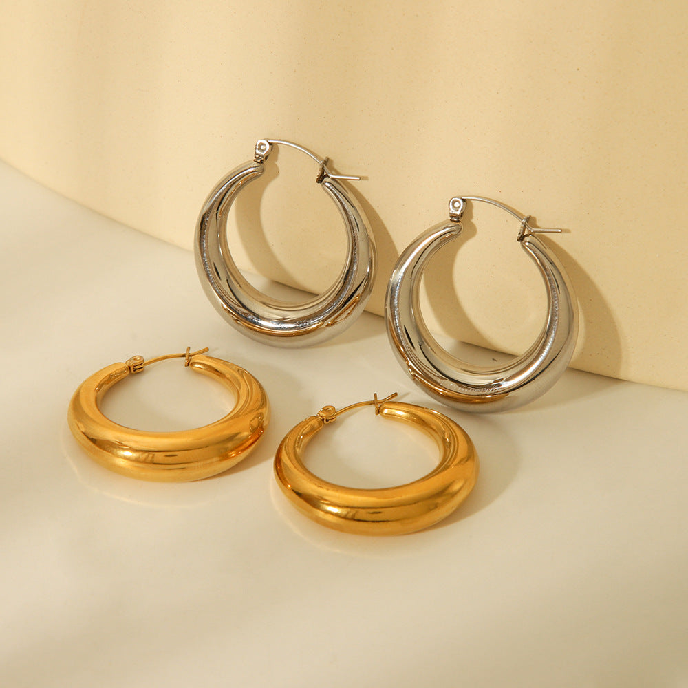 Minimalist Geometric Hollow Circle Stainless Steel Earrings with Plated Finish for Women
