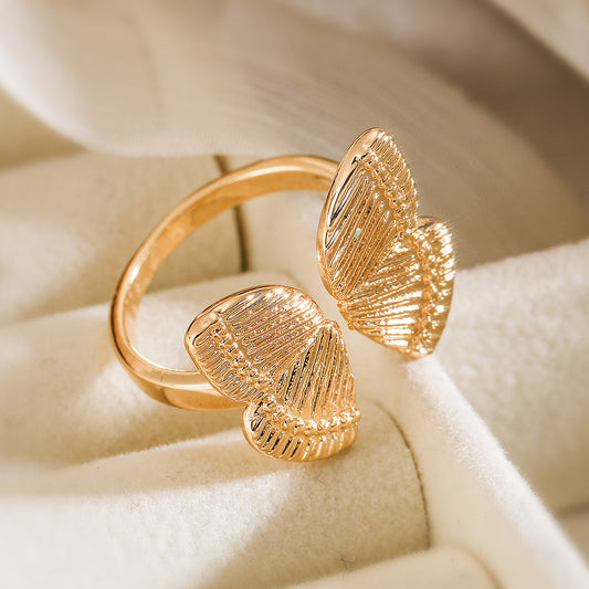 Minimalist Vintage 18K Gold Plated Brass Butterfly Open Ring for Women