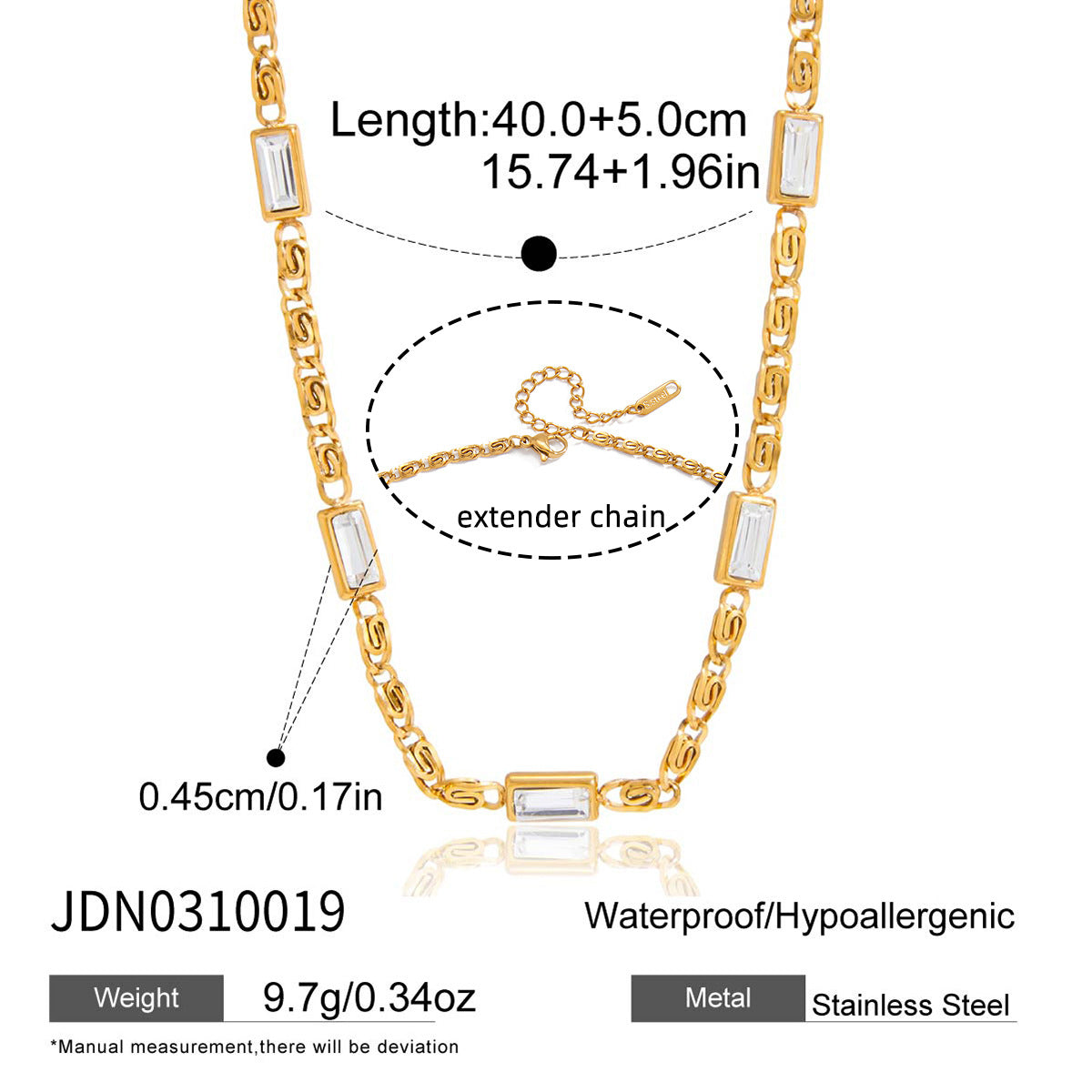 Casual Geometric Square Stainless Steel PVD Cubic Zirconia Necklace for Women