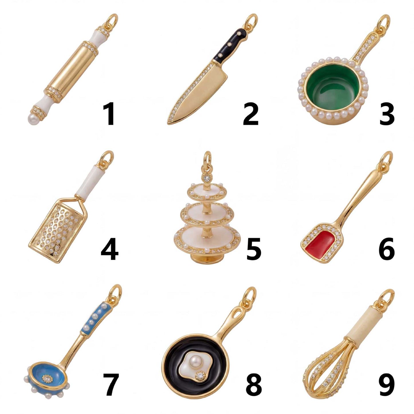 Vintage 18K Gold Plated Brass Drip Oil Kitchenware Charm Bar Pendant for Women