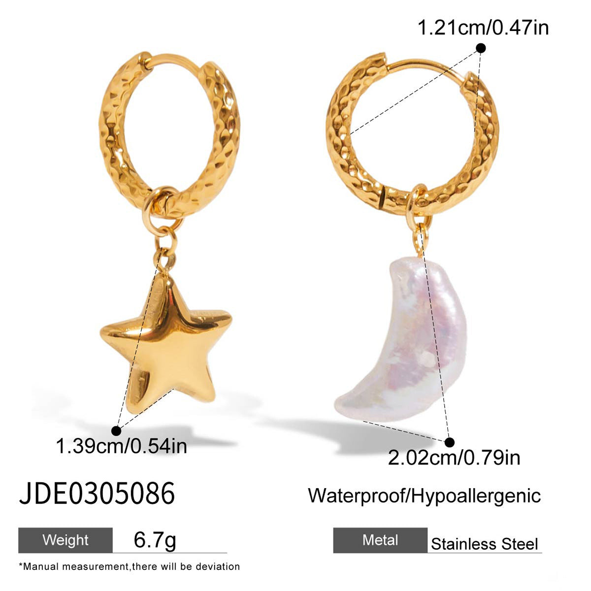 Elegante set collana a strati luna e stella in acciaio al titanio con orecchini a perno in acciaio inossidabile da donna