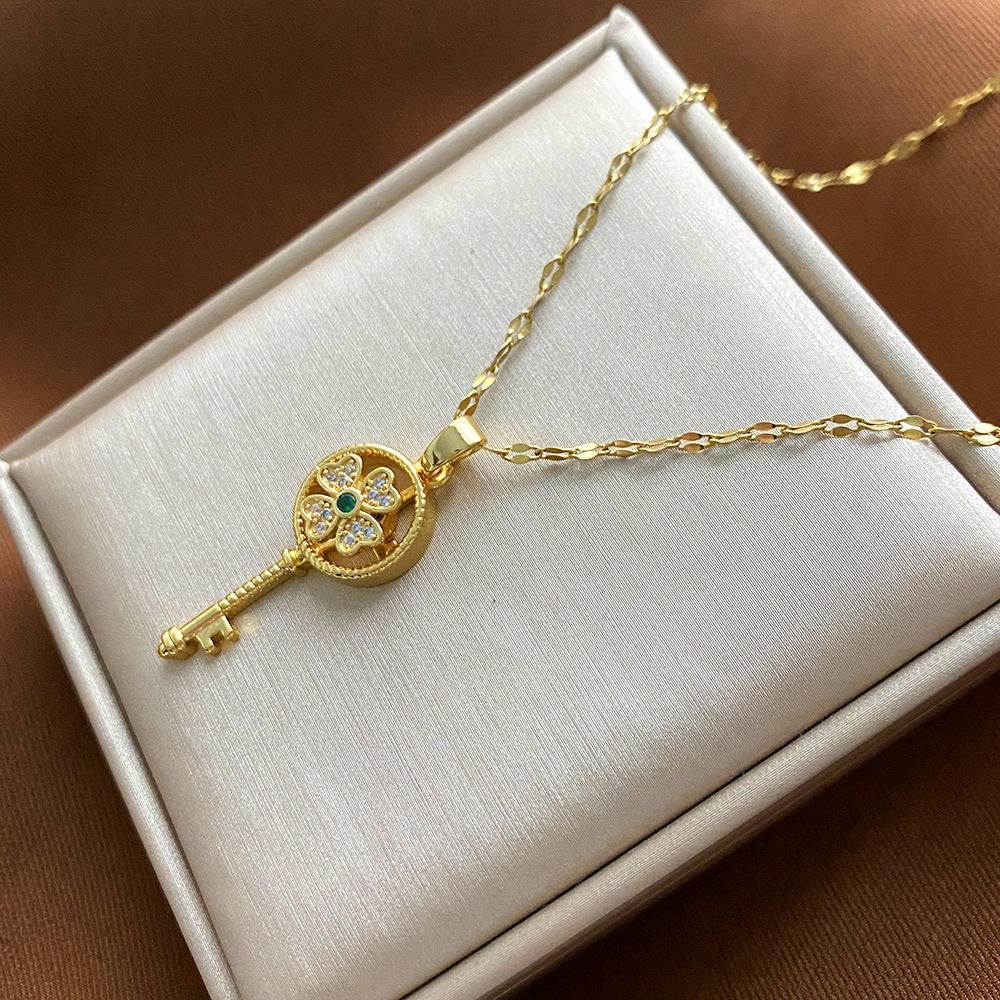 Collana Pendente Floreale Minimalista da Donna e Uomo in Acciaio al Titanio con Finitura Placcata e Catenina a Croce