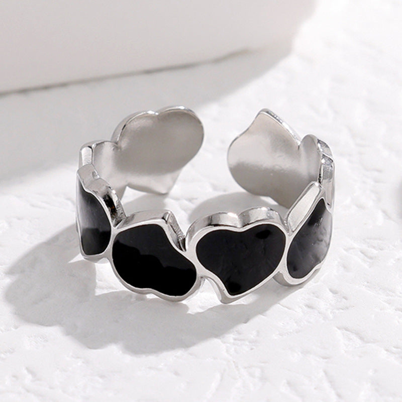 Anello Aperto Minimalista in Acciaio al Titanio a Forma di Cuore da Donna con Finitura Smaltata