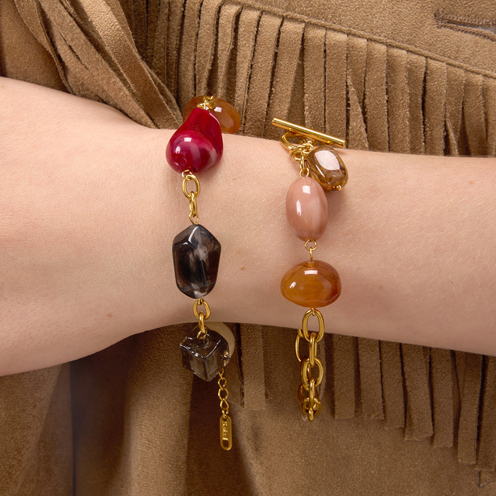 Bracciale a Cuore in Resina Stile Retrò con Finitura Galvanica per Donna, Accessorio di Moda Leggero e di Lusso
