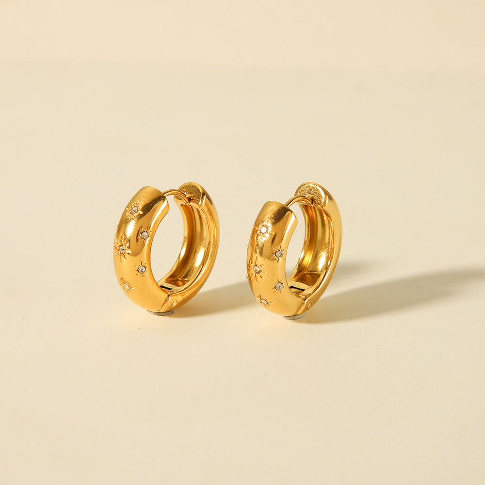 Pendientes de aro de acero inoxidable geométricos minimalistas con incrustaciones de diamantes de imitación para mujer