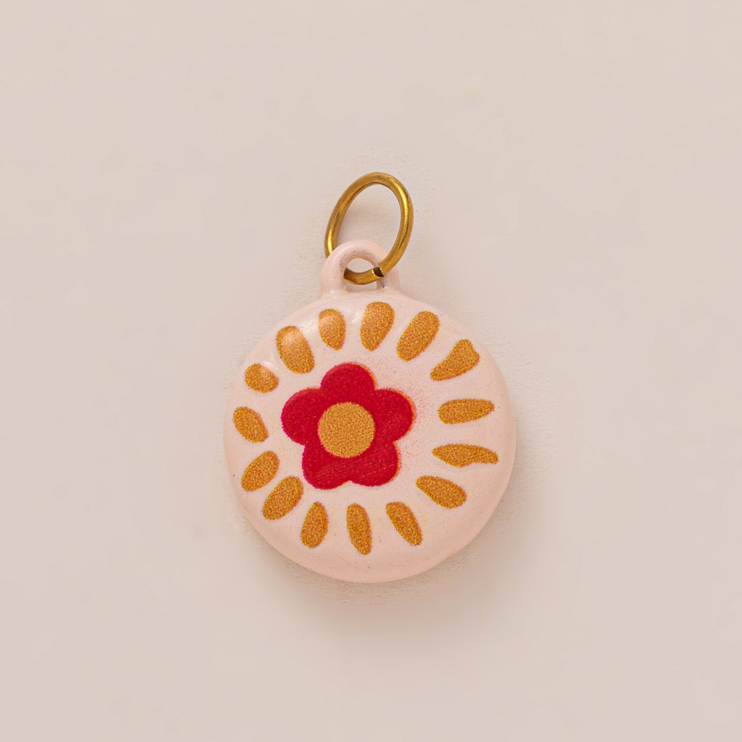 Vintage Round Floral Polka Dot Titanium Steel Pendant with 18K Gold Plating Charm Bar