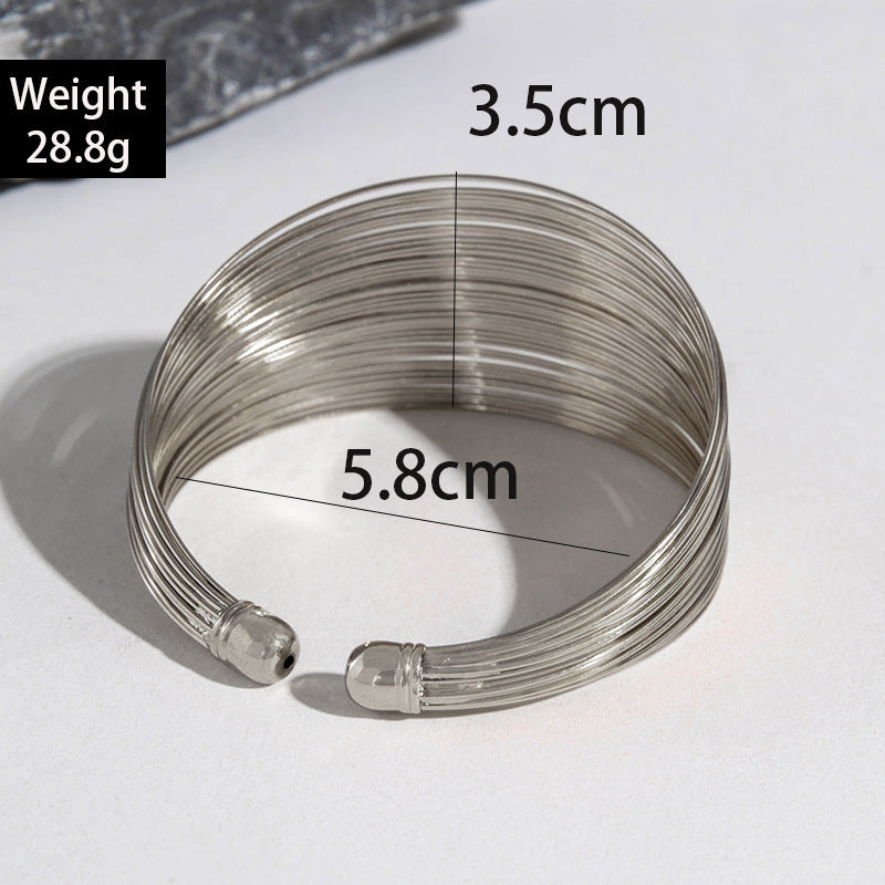 Fashion Geometric Round Plated Iron Wide Open Cuff Bracelet for Women