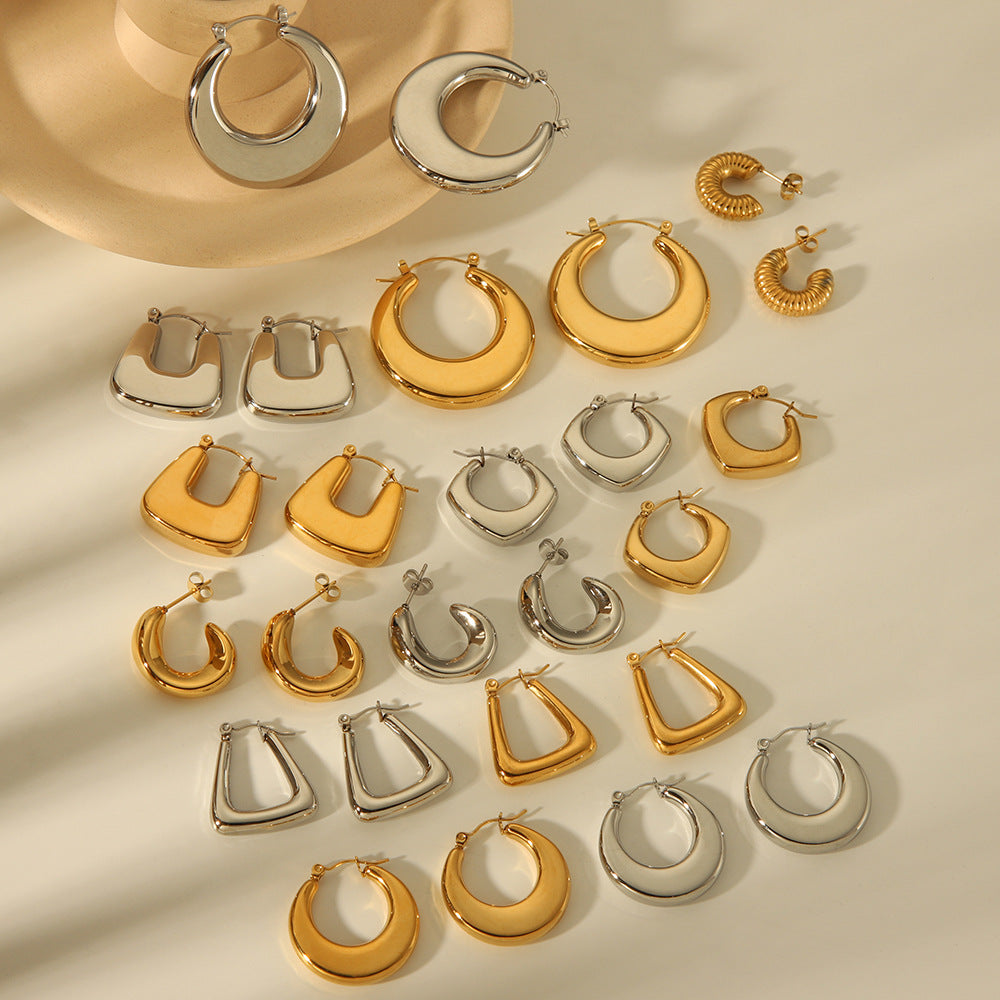 Orecchini da donna minimalisti geometrici cavi in acciaio inossidabile con placcatura in oro 18 carati