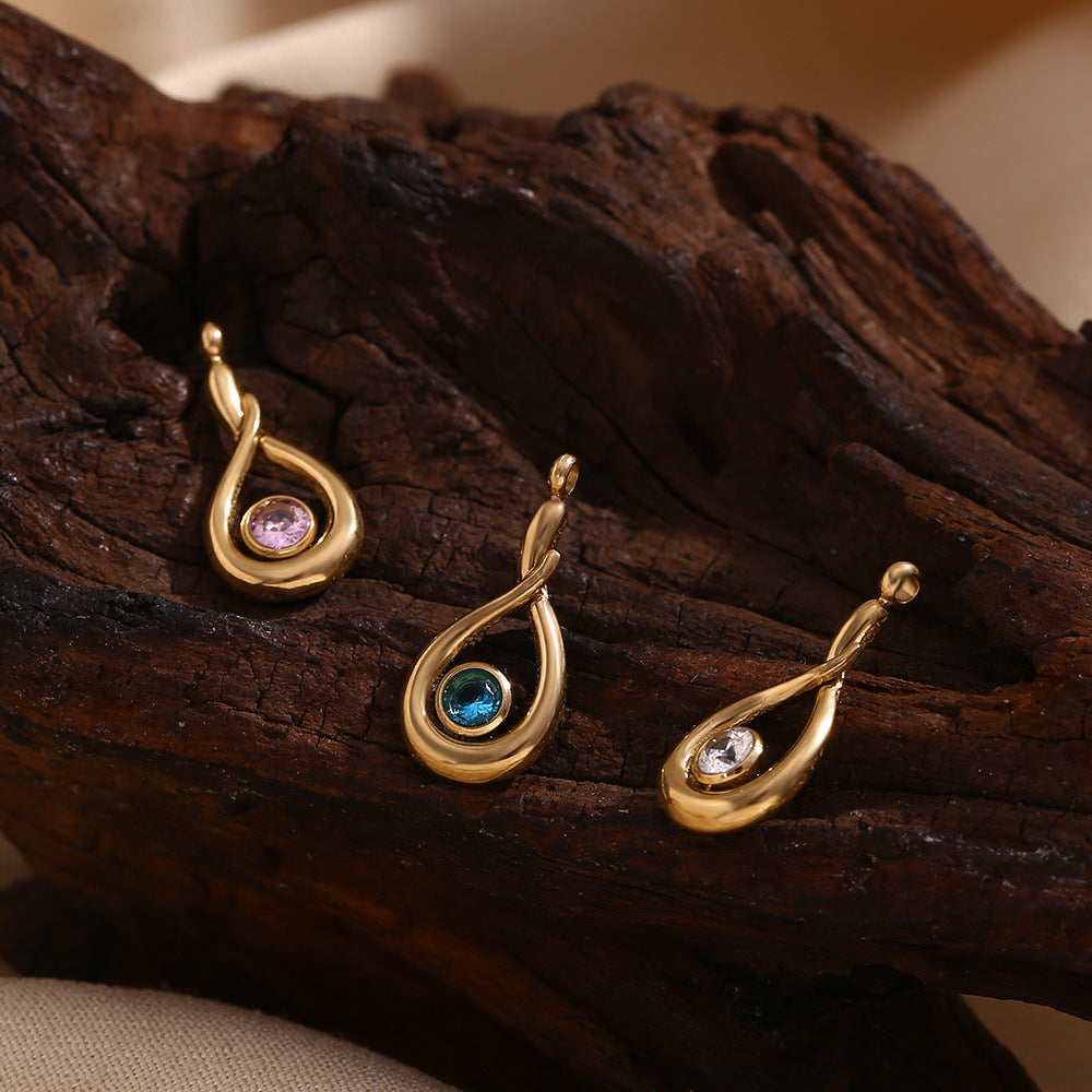 Ciondolo a forma di lacrima d'angelo in stile OL alla moda in acciaio inossidabile placcato oro 18K con intarsio di zirconi