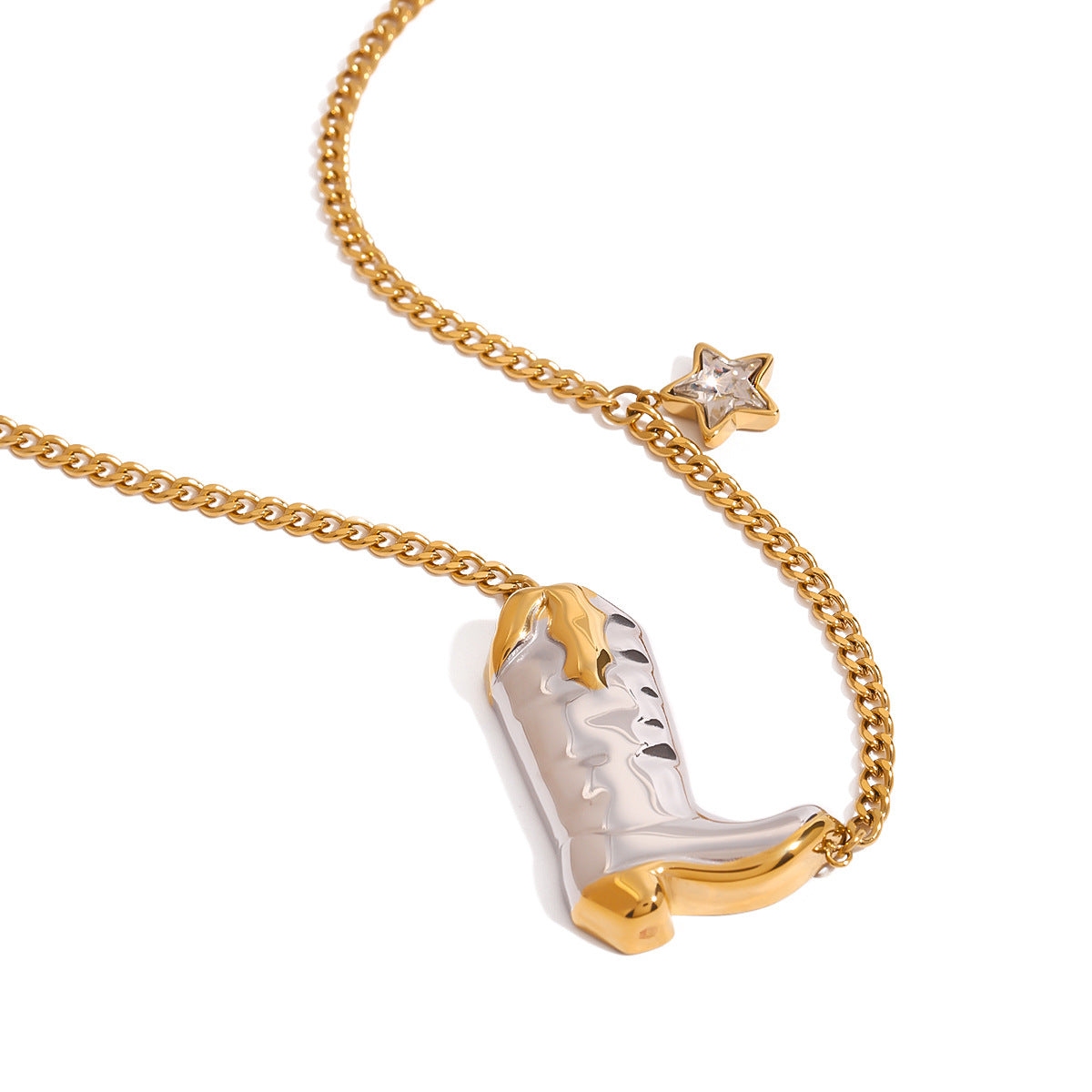 Collana da donna con ciondolo a stivale geometrico alla moda in acciaio al titanio placcato oro 18K