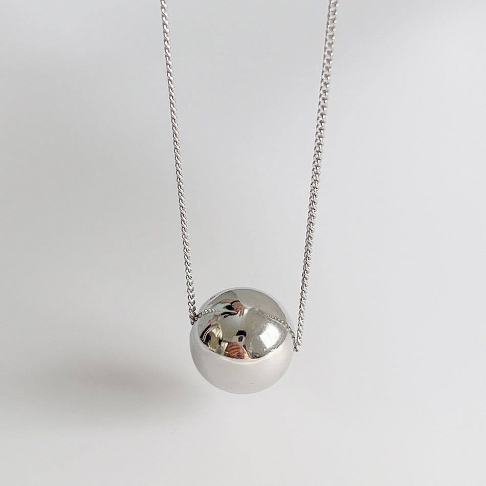 S925 Sterling Silver Geometric Round Ball Pendant Necklace Modern Minimalist Women's Jewelry