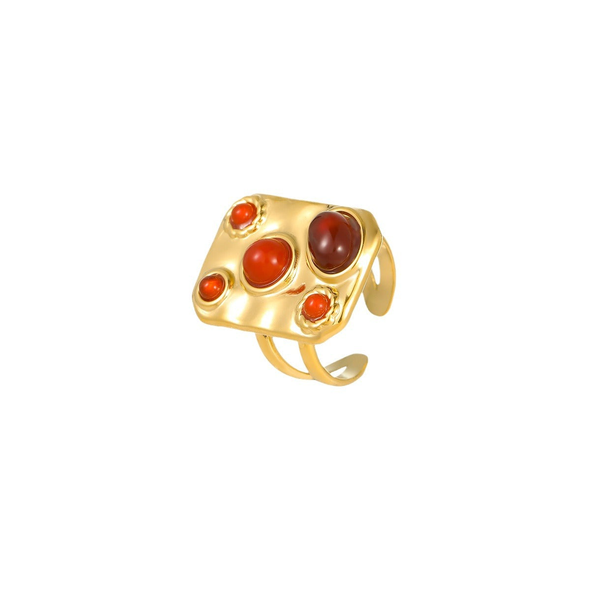 Anillo Minimalista Cuadrado de Acero de Titanio con Incrustaciones de Piedra Natural y Acabado Bañado Ajustable para Mujer