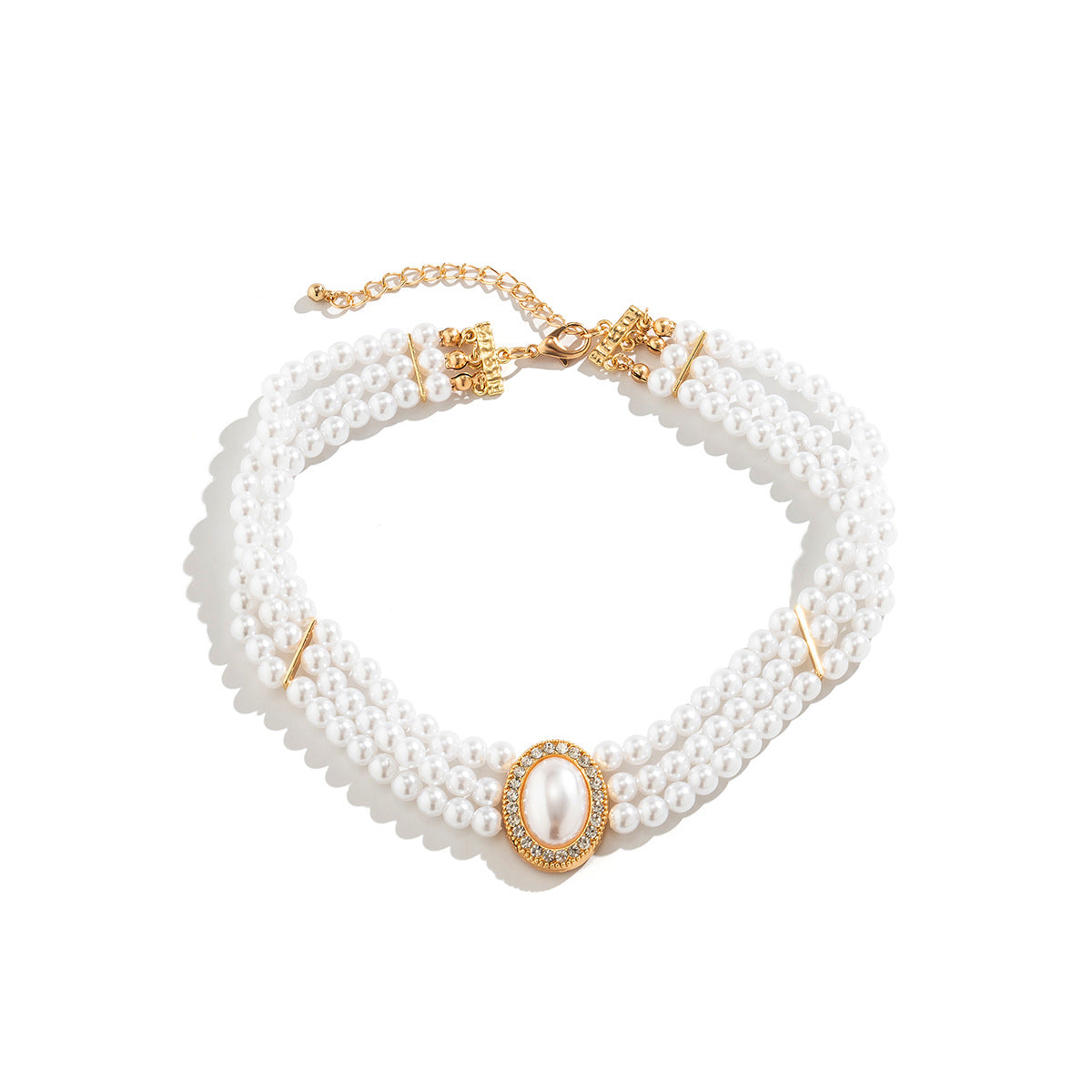 Elegant French-Style Multi-Layer Beaded Necklace with Round Geometric Pendant and Alloy Charm for Women