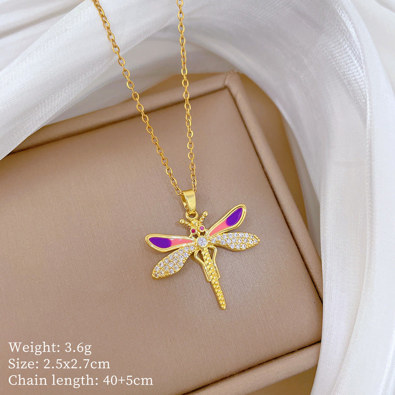 Sweet Minimalist Animal Shape Micro-Inlaid Cubic Zirconia Brass Pendant Titanium Steel Necklace for Unisex