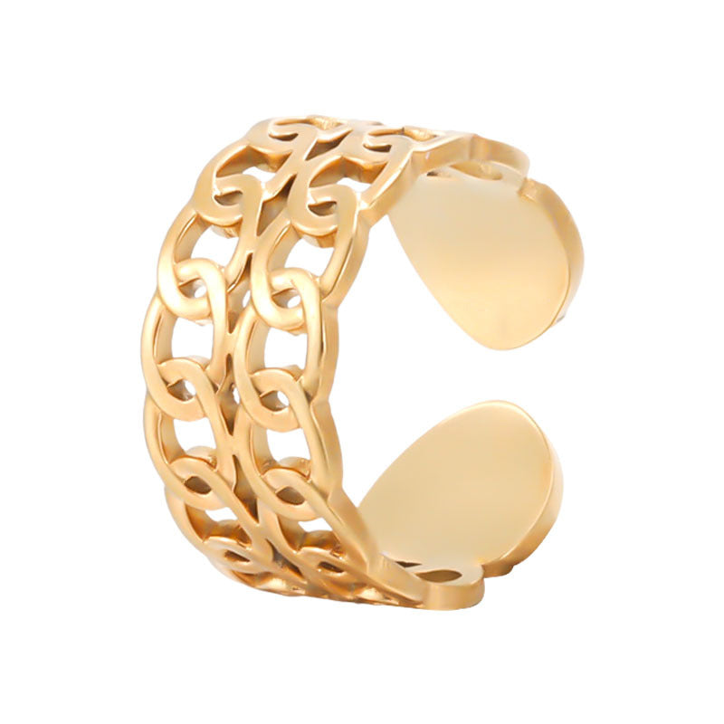 Vintage Geometric Stainless Steel Open Ring with Plating Finish for Men and Women