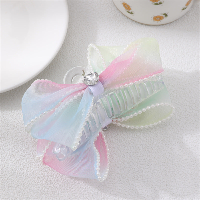 Fermaglio per Capelli Minimalista a Forma di Fiocco per Bambini con Bordi Rifiniti a Perle e Design Colorato su Entrambi i Lati