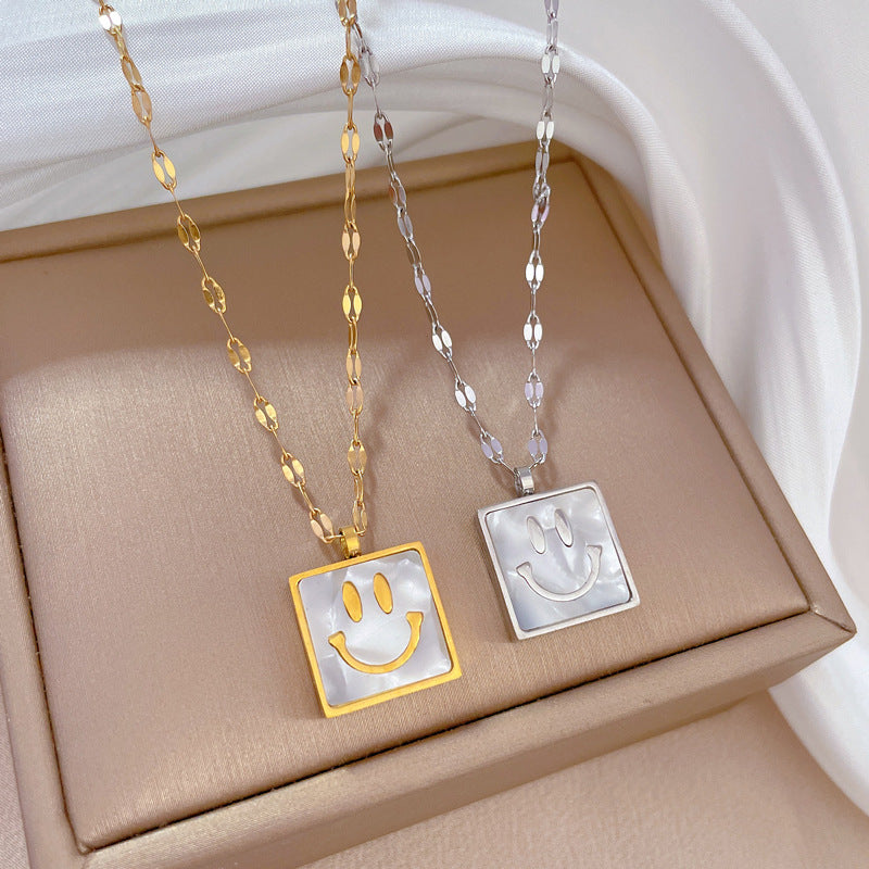 Minimalist Geometric Titanium Steel Plated Necklace for Women and Men with Square Pendant and Clavicle Chain Design