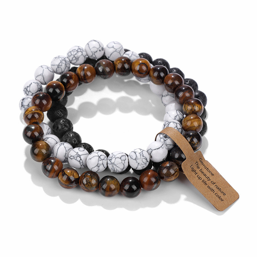Elegant Geometric Round Agate Beaded Stretch Bracelet Set Unisex