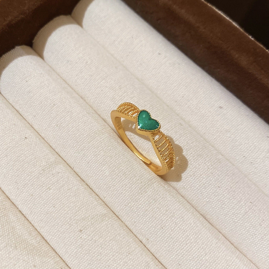 Anello aperto floreale per donna ispirato al vintage in rame con finitura smaltata e accenti di zirconi