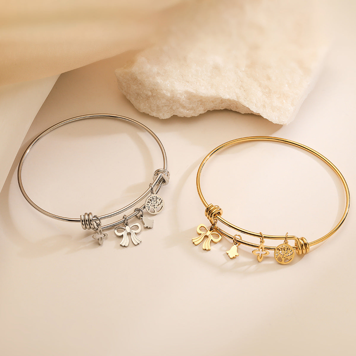 Pulsera de moda minimalista con nudo de mariposa Árbol de la vida para mujer, chapada en acero inoxidable